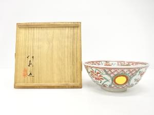 三浦竹泉造　赤絵　玉遊獅子図　鉢